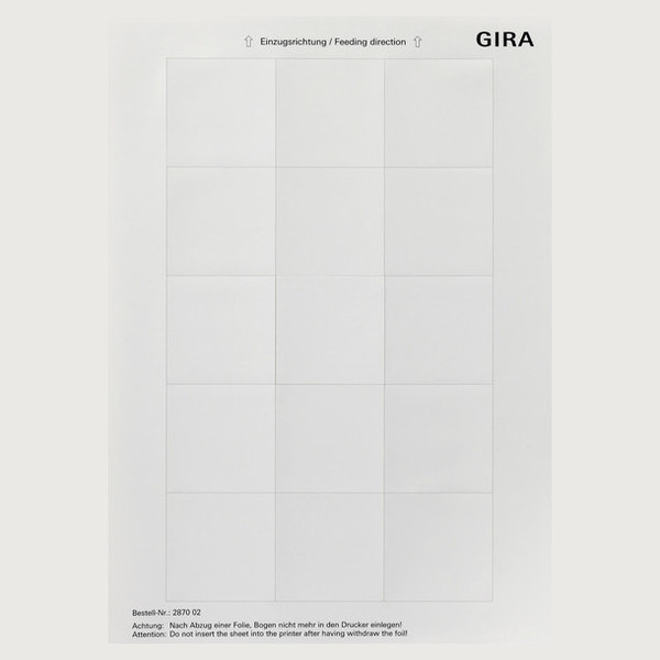 Gira 287002 Beschriftungsbögen 51 x 51 mm Zubehör Reinweiß