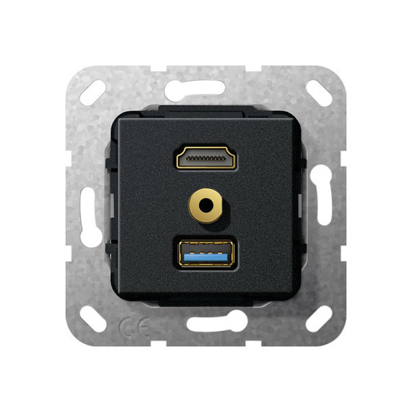 Gira 568010 HDMI USB 3.0 A M-Klinke Kpl. K-poligeitsche Einsatz Schwarz m