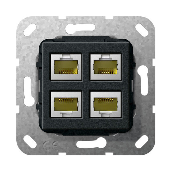 Gira 569810 Modular-Jack RJ45 Cat.6A 10 Gbit 4-fach Kpl. Einsatz Schwarz m