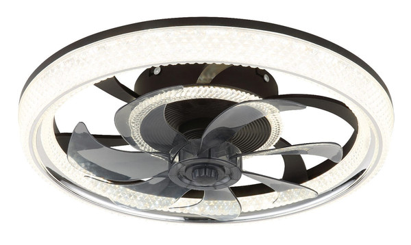 Globo LED Deckenventilator Cirilla 30W dimmbar Fernbedienung CCT warm-/tageslichtweiss Schwarz matt klar Acrylkristalle Ø48cm