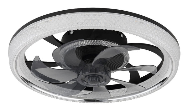 Globo LED Deckenventilator Cirilla 30W dimmbar Fernbedienung CCT warm-/tageslichtweiss Schwarz matt klar Acrylkristalle Ø48cm