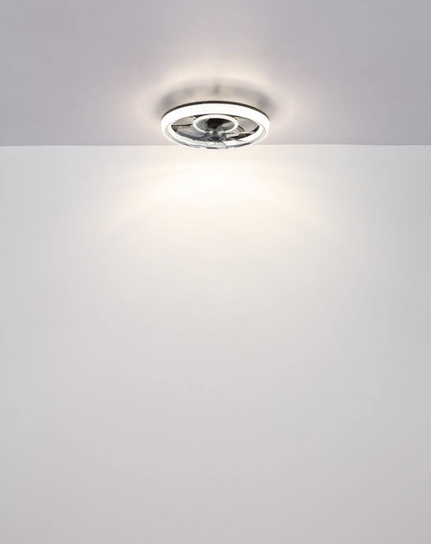 Globo LED Deckenventilator Cirilla 30W dimmbar Fernbedienung CCT warm-/tageslichtweiss Schwarz matt klar Acrylkristalle Ø48cm