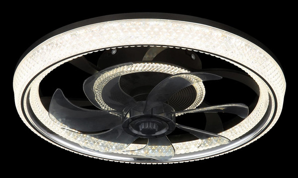 Globo LED Deckenventilator Cirilla 30W dimmbar Fernbedienung CCT warm-/tageslichtweiss Schwarz matt klar Acrylkristalle Ø48cm