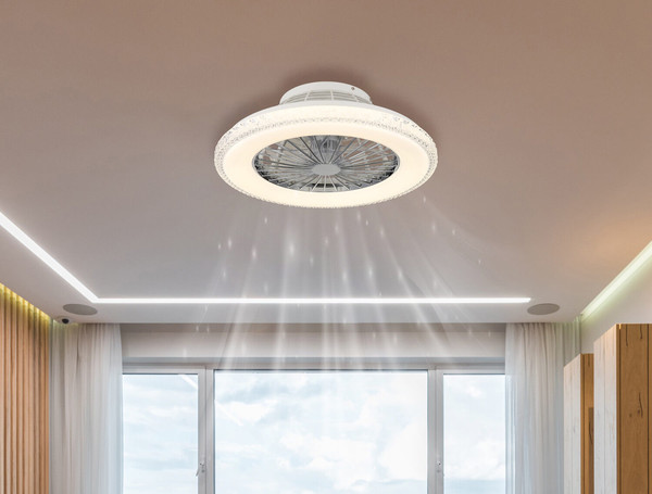 Globo Corusso LED Deckenventilator 40W CCT Verchromt, Metall Fernbedienung Nachtlicht Memoryfunktion Ø50cm 03654