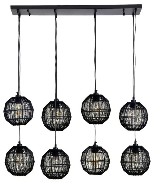 Globo Pendelleuchte Hermi II 8-flammig E27 Schwarz matt Metall Metallgeflecht 140x94cm