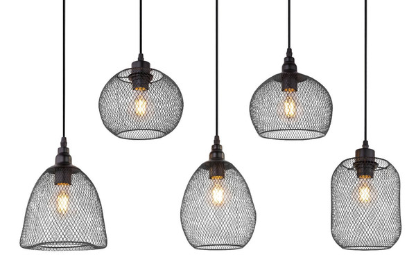 Globo Pendelleuchte Anya 5-flammig E27 Schwarz Metall 120x89cm