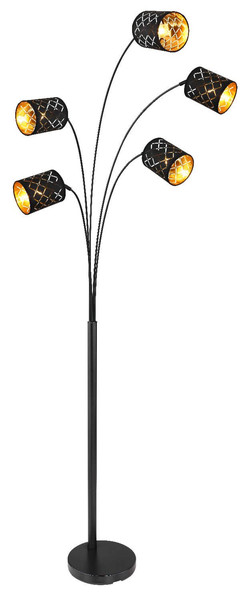 Globo Stehleuchte Clarke 5-flammig E14 Schwarz matt Dekorstanzungen Metall Textil 204cm