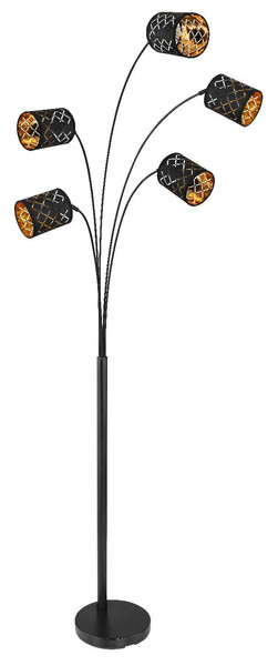 Globo Stehleuchte Clarke 5-flammig E14 Schwarz matt Dekorstanzungen Metall Textil 204cm