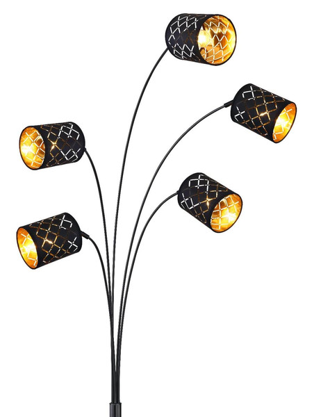 Globo Stehleuchte Clarke 5-flammig E14 Schwarz matt Dekorstanzungen Metall Textil 204cm