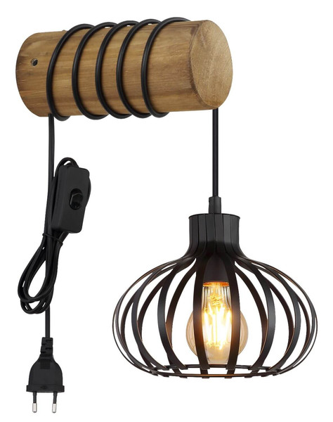 Globo Wandleuchte Caldwell E27 Braun schwarz matt Holz Metallstäbe 59x20cm