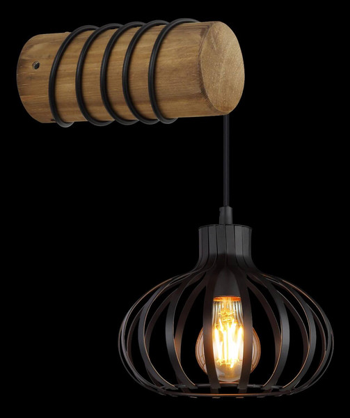 Globo Wandleuchte Caldwell E27 Braun schwarz matt Holz Metallstäbe 59x20cm