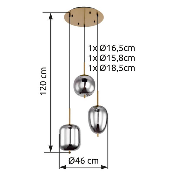 Globo Pendelleuchte Blacky I 3-flammig E14 Messingfarben Metall Glas Ø46cm