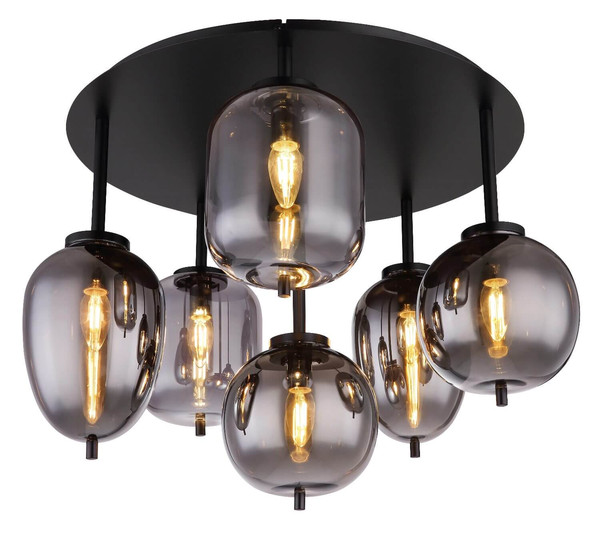 Globo Deckenleuchte Blacky 6-flammig E14 Schwarz matt rauchfarben Metall Glas Ø63cm