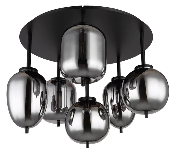 Globo Deckenleuchte Blacky 6-flammig E14 Schwarz matt rauchfarben Metall Glas Ø63cm