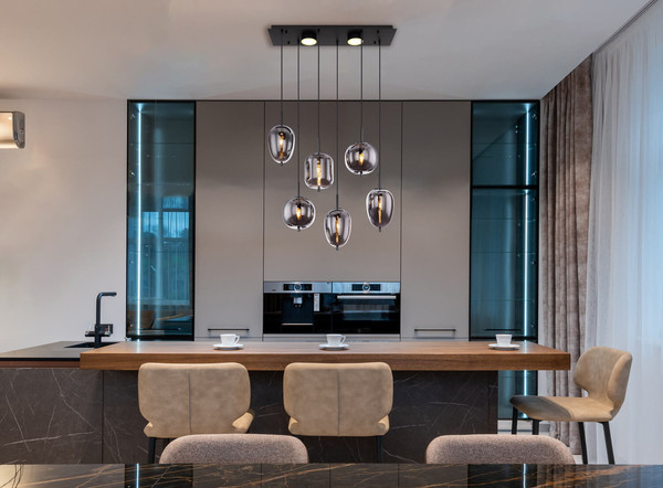 Globo Blacky E14 Hängeleuchte 6-fach 40W Schwarz Matt, Metall Memoryfunktion 120cm 15345-6L