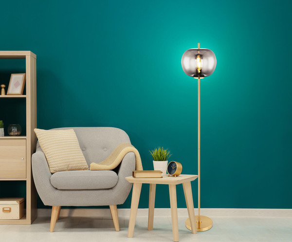 Globo Blacky I E27 Stehleuchte 60W Messingfarben, Metall Ø30cm 15345SMM