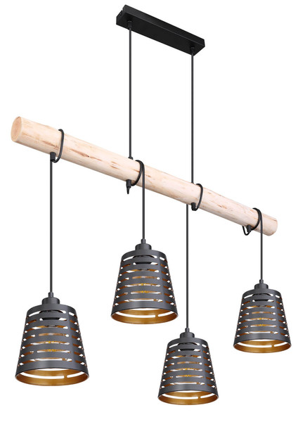 Globo Ablona E27 Hängeleuchte 4-fach 60W Schwarz Matt, Metall Ø17cm 15451-4H