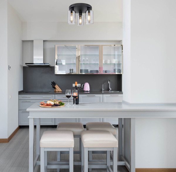 Globo Hadera E27 Deckenleuchte 3-fach 60W Schwarz Matt, Metall Ø10cm 15465-3D