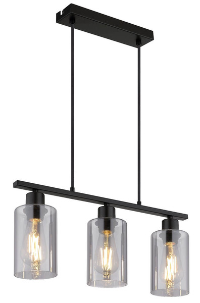 Globo Pendelleuchte Hadera 3-flammig E27 Schwarz matt rauchfarben Metall Glas 140x50cm
