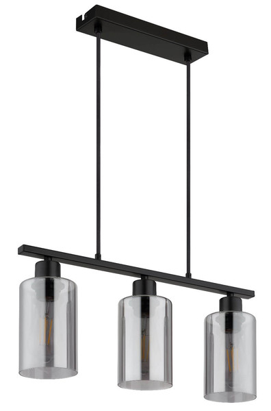 Globo Pendelleuchte Hadera 3-flammig E27 Schwarz matt rauchfarben Metall Glas 140x50cm