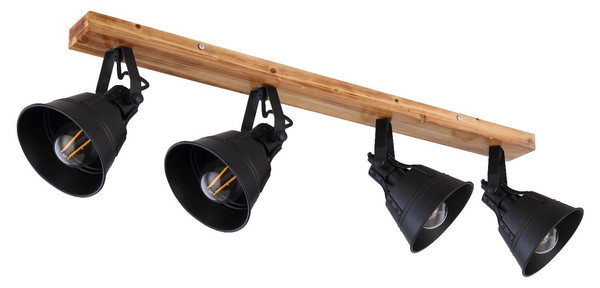 Globo Strahler Günther 4-flammig E27 Braun schwarz matt Holz Metall 82x24cm