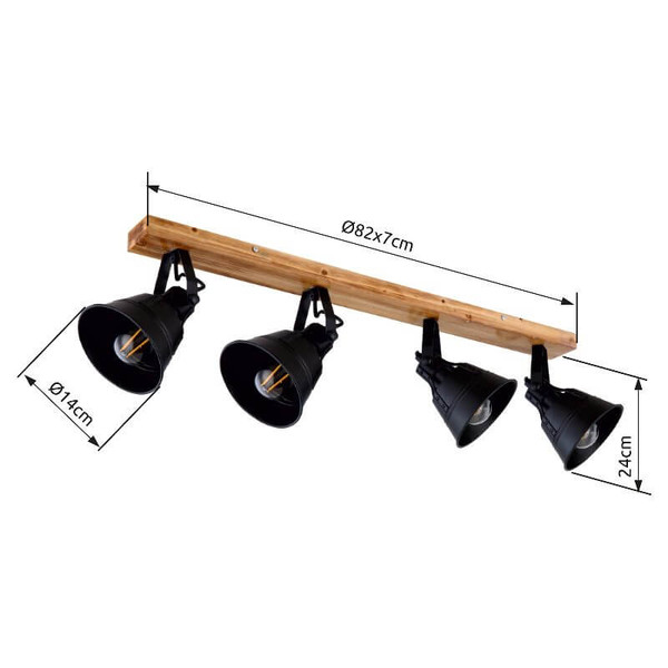 Globo Strahler Günther 4-flammig E27 Braun schwarz matt Holz Metall 82x24cm