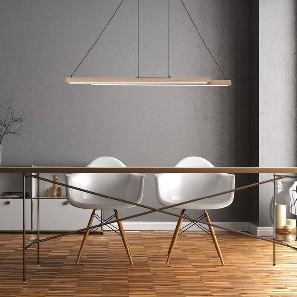 Globo LED Pendelleuchte Grekkie 40W dimmbar Fernbedienung CCT warm-/tageslichtweiss Schwarz matt Holzoptik dunkel Metall MDF 171x120cm