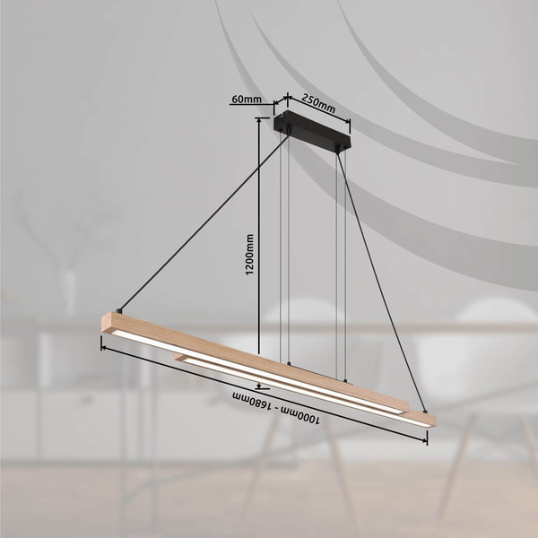 Globo LED Pendelleuchte Grekkie 40W dimmbar Fernbedienung CCT warm-/tageslichtweiss Schwarz matt Holzoptik dunkel Metall MDF 171x120cm