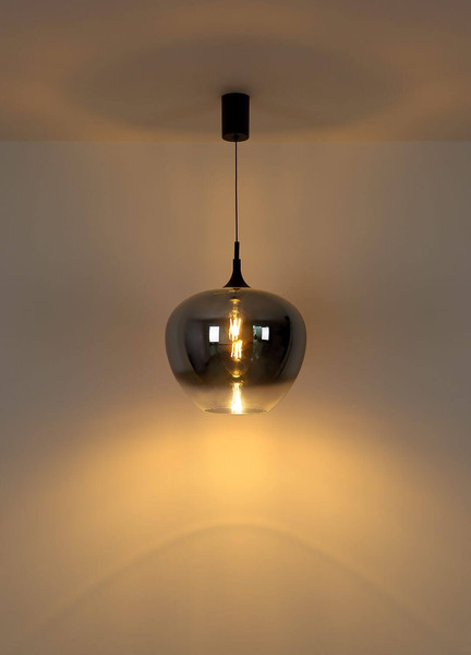 Globo Pendelleuchte Maxy E27 Schwarz matt rauchfarben Metall Glas Ø40cm