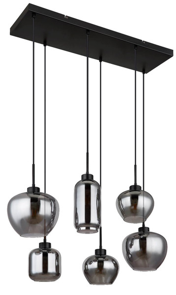 Globo Pendelleuchte Matt 6-flammig E27 Schwarz matt rauchfarben Metall Glas 120x87cm