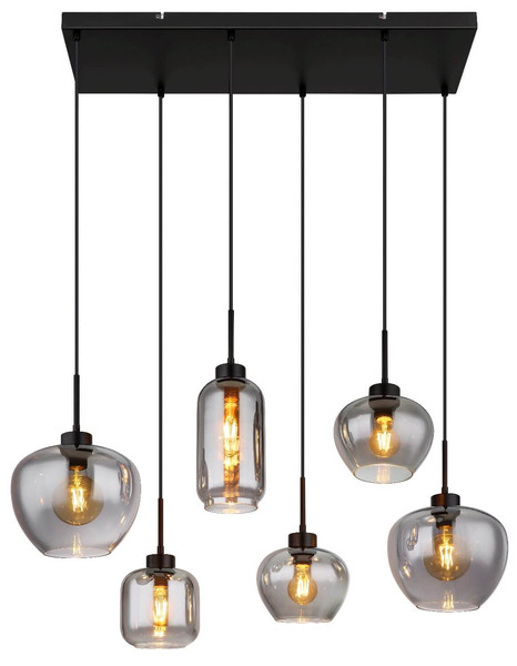 Globo Pendelleuchte Matt 6-flammig E27 Schwarz matt rauchfarben Metall Glas 120x87cm