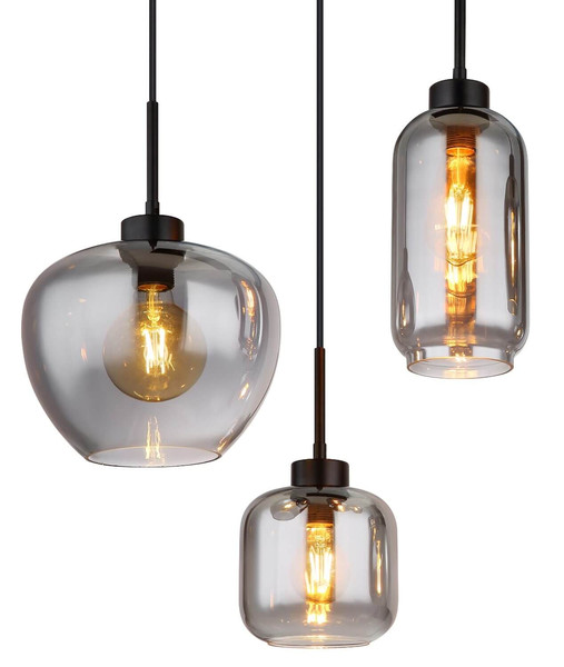 Globo Pendelleuchte Matt 6-flammig E27 Schwarz matt rauchfarben Metall Glas 120x87cm
