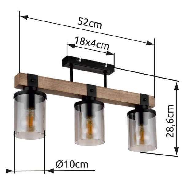Globo Deckenleuchte Lila 3-flammig E27 Schwarz matt rauchfarben Metall Glas 52x29cm