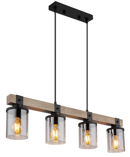 Globo Pendelleuchte Lila 4-flammig E27 Schwarz matt rauchfarben Metall Glas 133x73cm