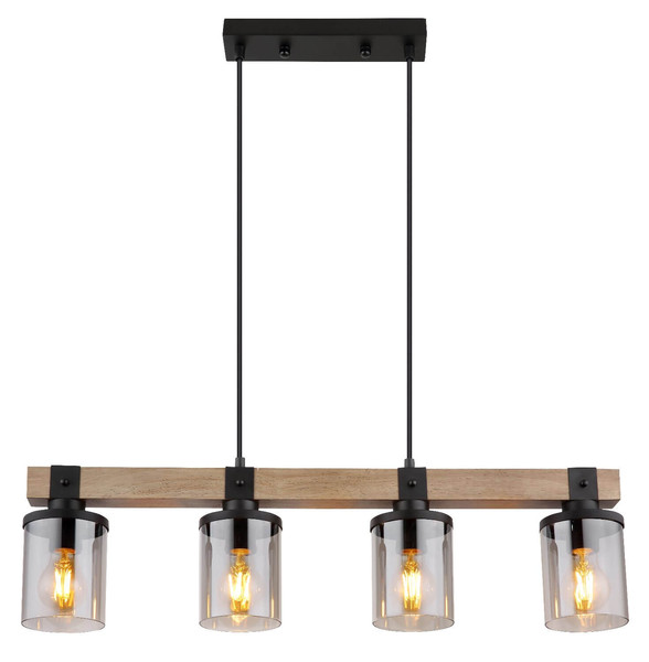 Globo Pendelleuchte Lila 4-flammig E27 Schwarz matt rauchfarben Metall Glas 133x73cm