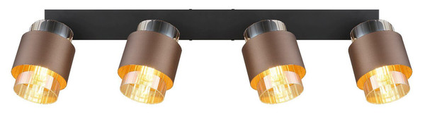 Globo Strahler Milley 4-flammig E27 Schwarz matt amber Metall Glas 65x12,5cm
