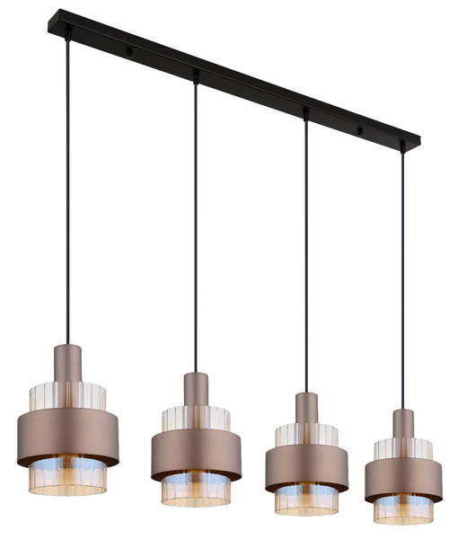 Globo Pendelleuchte Milley 4-flammig E27 Schwarz matt amber Metall Glas 150x110cm