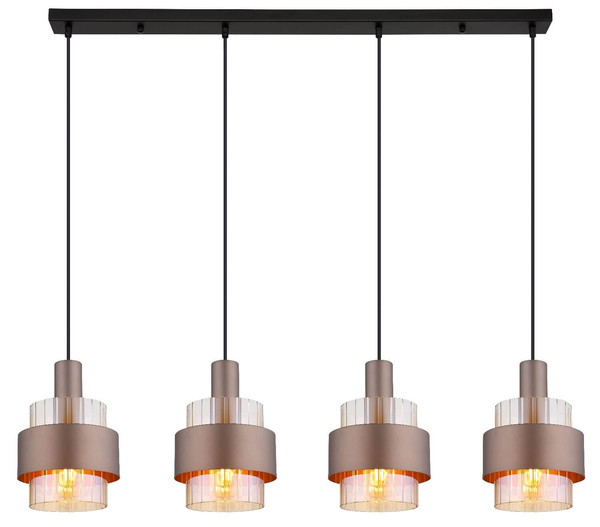 Globo Pendelleuchte Milley 4-flammig E27 Schwarz matt amber Metall Glas 150x110cm