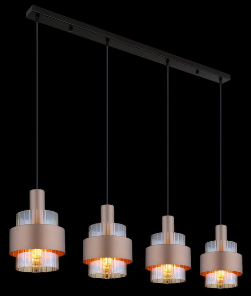 Globo Pendelleuchte Milley 4-flammig E27 Schwarz matt amber Metall Glas 150x110cm