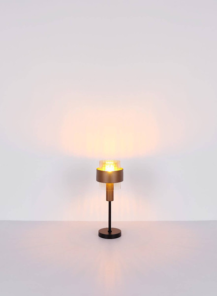 Globo Tischleuchte Milley E27 Schwarz matt amber Metall Glas Ø18,5cm