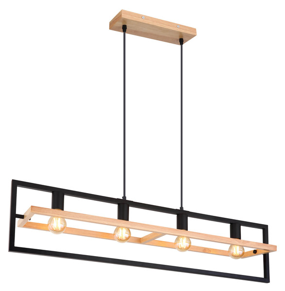 Globo Erica E27 Hängeleuchte 4-fach 40W Dunkelbraun, Holz 150cm 15575-4H