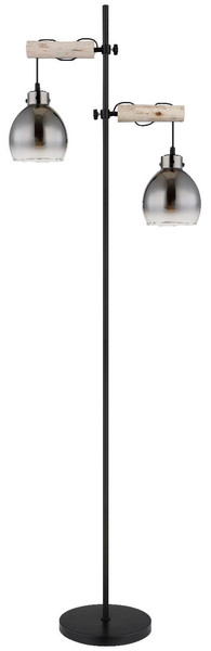 Globo Stehleuchte Ryan 2-flammig E27 Schwarz matt rauchfarben Metall Glas 168cm