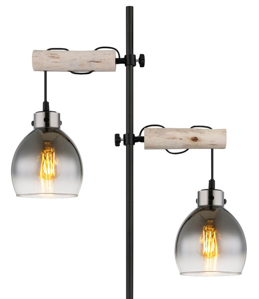 Globo Stehleuchte Ryan 2-flammig E27 Schwarz matt rauchfarben Metall Glas 168cm
