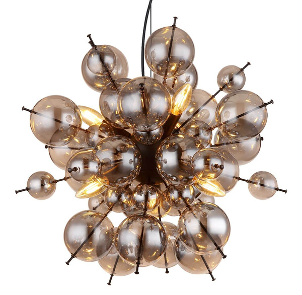Globo Pendelleuchte Udo 6-flammig E14 Schwarz matt rauchfarben Metall Glaskugeln Ø55cm