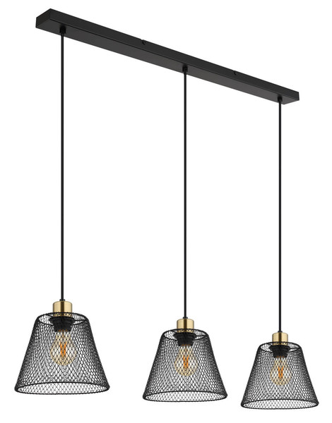 Globo Baku E27 Hängeleuchte 3-fach 40W Schwarz Matt, Metall Ø20cm 15646-3H