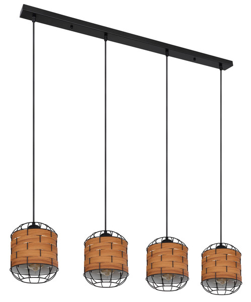 Globo Elmar E27 Hängeleuchte 4-fach 60W Schwarz Matt, Metall Ø18cm 15665-4H