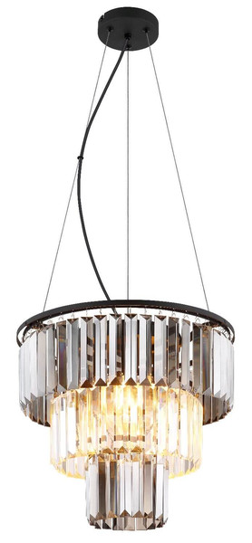 Globo Pendelleuchte Naxis 3-flammig E27 Schwarz matt rauchfarben Metall Glaskristalle Ø40cm