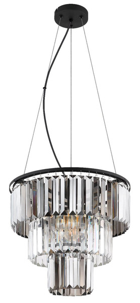 Globo Pendelleuchte Naxis 3-flammig E27 Schwarz matt rauchfarben Metall Glaskristalle Ø40cm