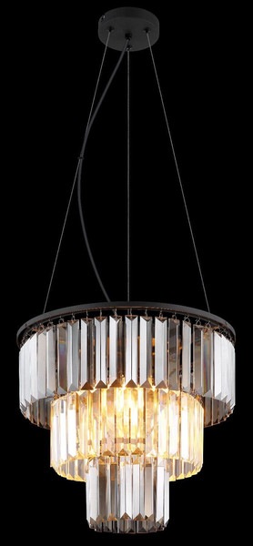Globo Pendelleuchte Naxis 3-flammig E27 Schwarz matt rauchfarben Metall Glaskristalle Ø40cm
