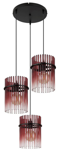 Globo Pendelleuchte Gorley 3-flammig E27 Schwarz matt brombeerfarben Metall Glasstäbe Ø47cm